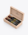 Wooden Box W/ Glossy Bottles Mockup