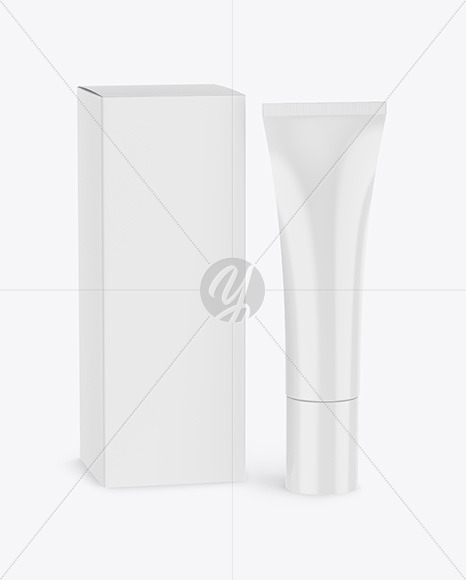 Glossy Cosmetic Tube w/ Box Mockup