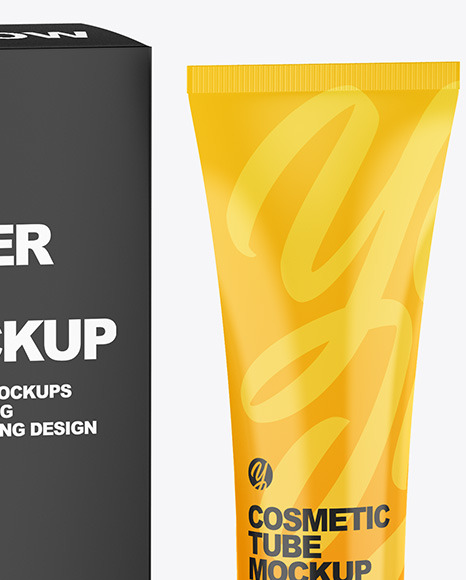 Glossy Cosmetic Tube w/ Box Mockup