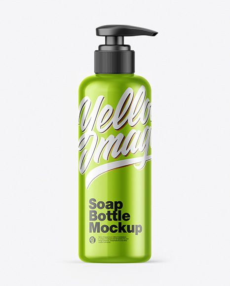 Glossy Metallic Soap Bottle w/ Pump Mockup