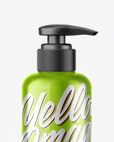 Glossy Metallic Soap Bottle w/ Pump Mockup