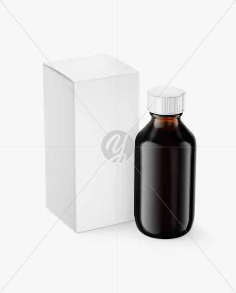 Amber Glass Bottle With Box Mockup