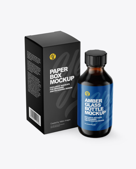 Amber Glass Bottle With Box Mockup - Syrup+Medical+Bottle+Packaging+Mockup