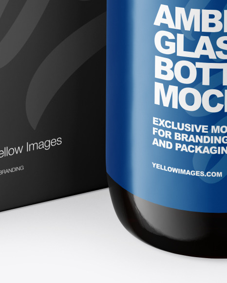 Amber Glass Bottle With Box Mockup