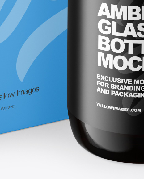 Amber Glass Bottle With Box Mockup