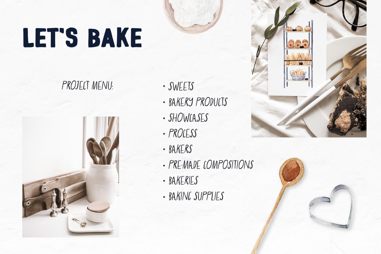 LET&#039;S BAKE Watercolor Aesthetic set, baking clipart, dessert