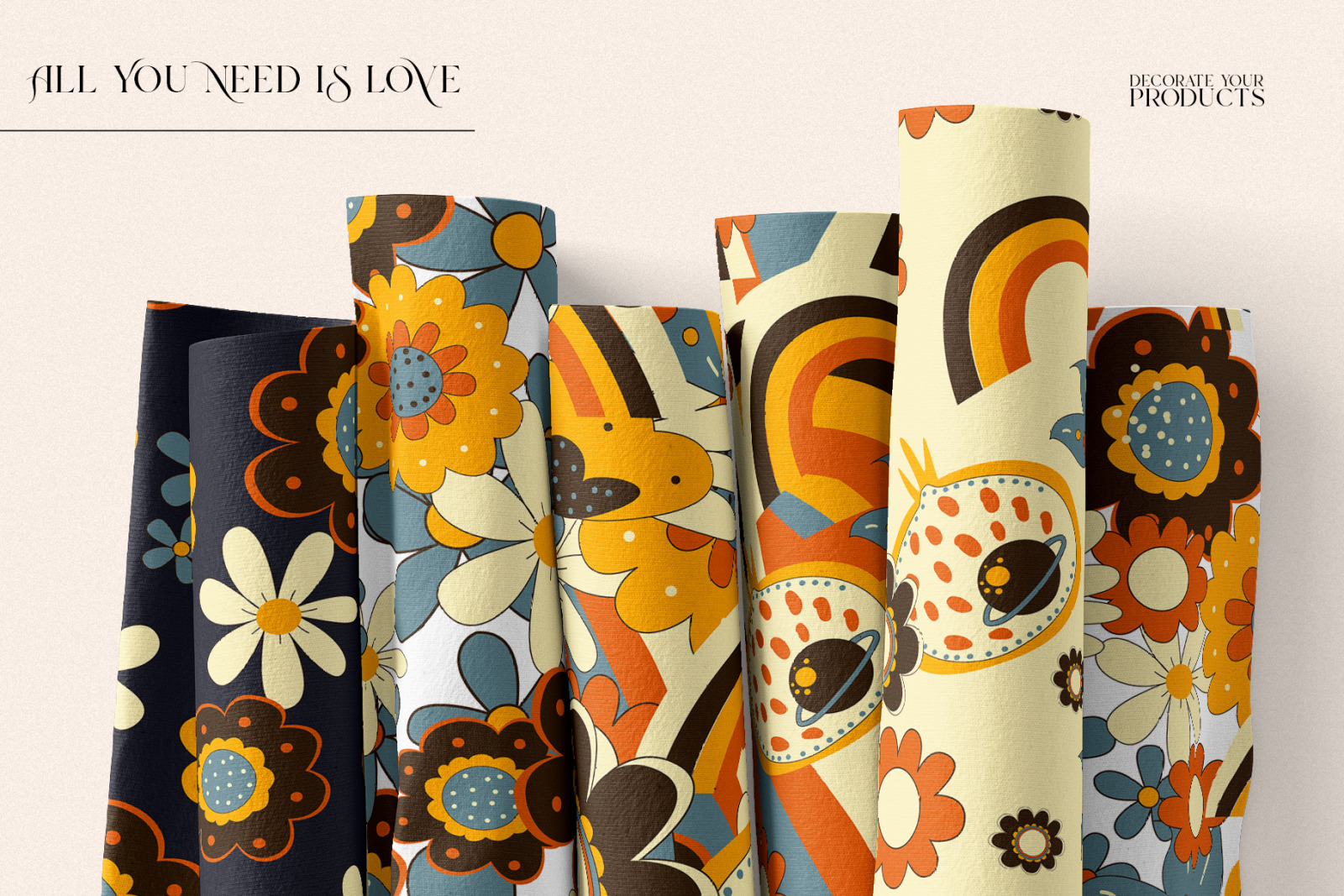 LOVE HAPPINESS. Hippie patterns, vector posters, floral LOVE HAPPINESS. Hippie patterns, vector posters, floral