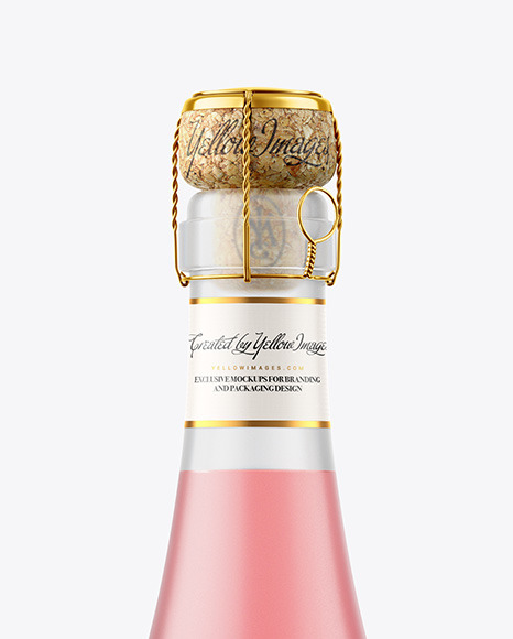 Frosted Glass Bottle w/ Pink Wine Mockup