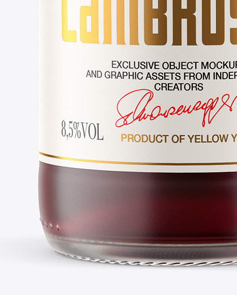 Frosted Glass Bottle w/ Red Wine Mockup