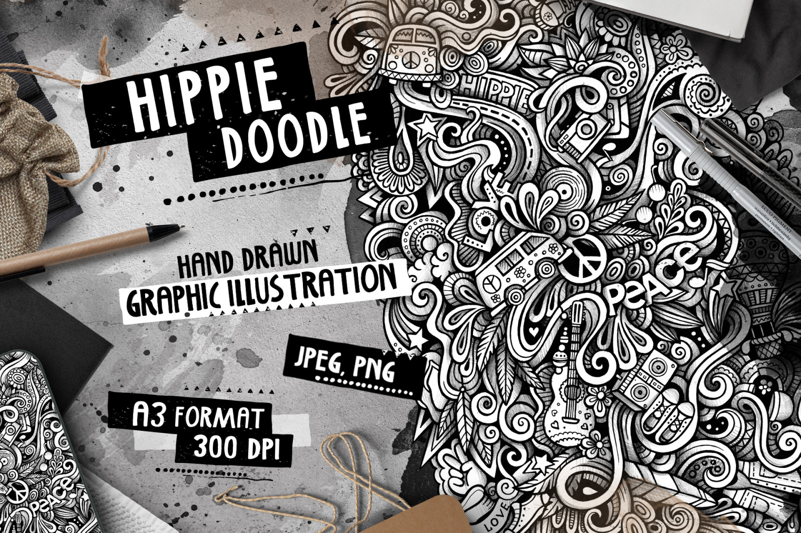 Hippie Graphic Doodle Illustration