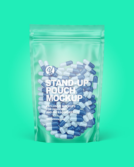 Frosted Plastic Pouch w/ Pills Mockup