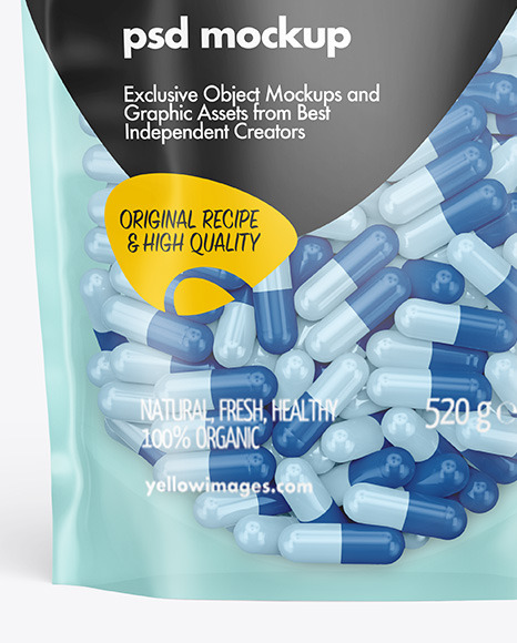 Frosted Plastic Pouch w/ Pills Mockup