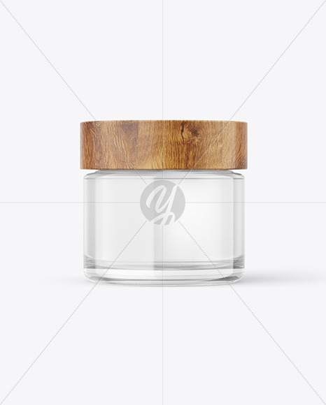 60ml Clear Glass Jar W/ Wooden Lid Mockup