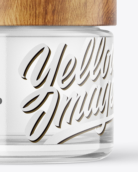 60ml Clear Glass Jar W/ Wooden Lid Mockup