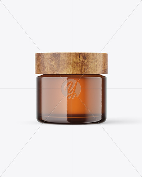 60ml Amber Glass Jar W/ Wooden Lid Mockup