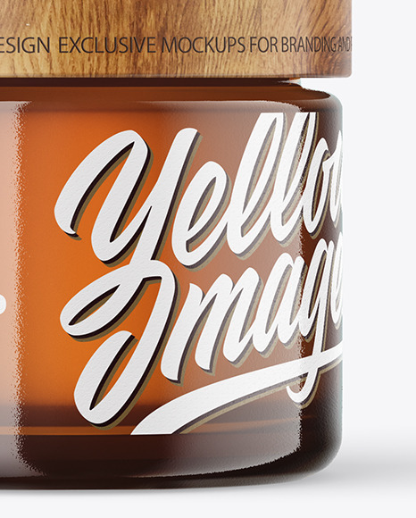 60ml Amber Glass Jar W/ Wooden Lid Mockup