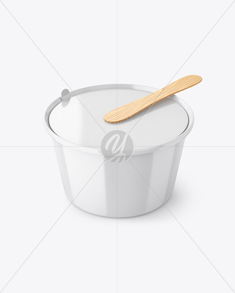 Ice Cream Glossy Plastic Cup With Wooden Stick Mockup