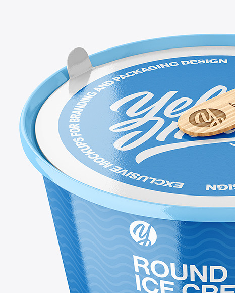 Ice Cream Glossy Plastic Cup With Wooden Stick Mockup