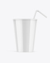 Glossy Soda Cup w/ Straw Mockup