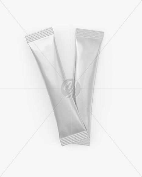 Two Glossy Metallic Stick Sachets Mockup