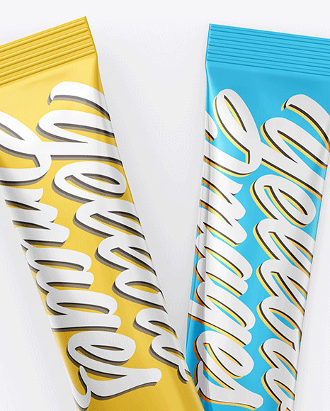 Two Glossy Metallic Stick Sachets Mockup