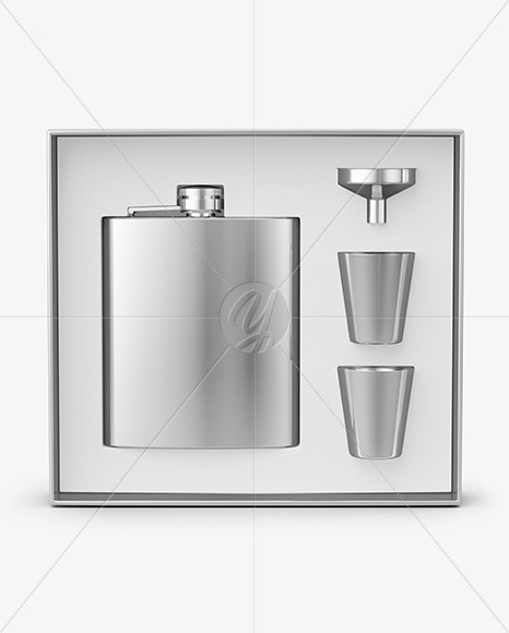 Metallic Flask In Box Mockup