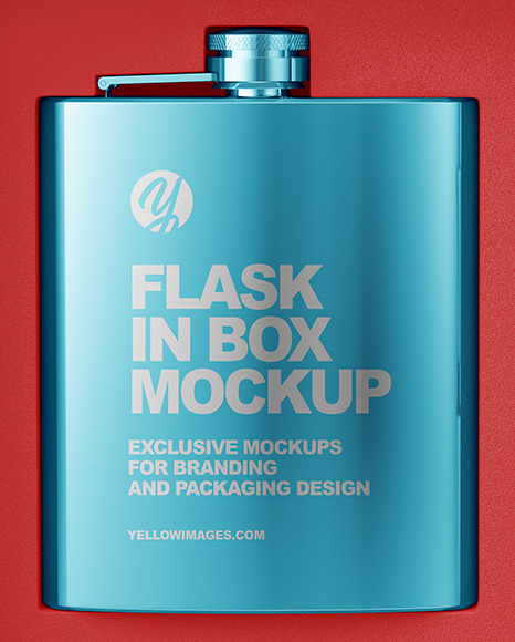 Metallic Flask In Box Mockup