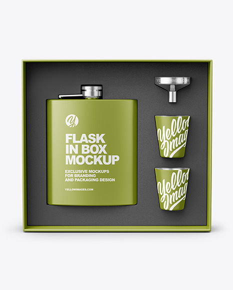 Metallic Flask In Box Mockup