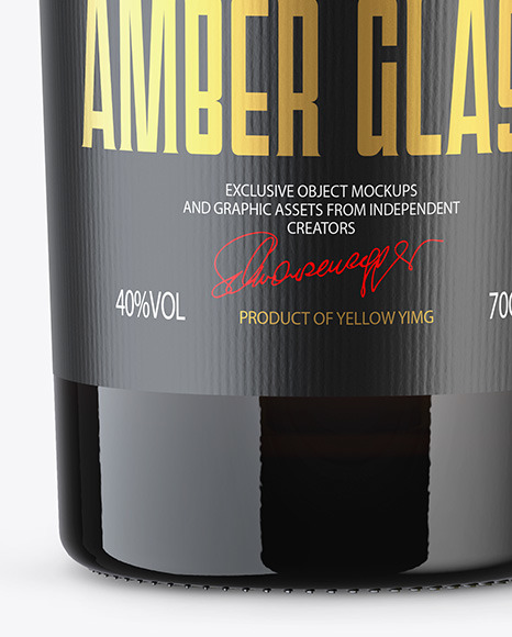 Amber Glass Bottle with Wooden Cap Mockup Amber Glass Bottle with Wooden Cap Mockup