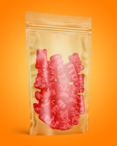 Frosted Stand-up Pouch with Gummies Mockup