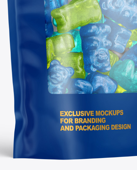 Frosted Stand-up Pouch with Gummies Mockup