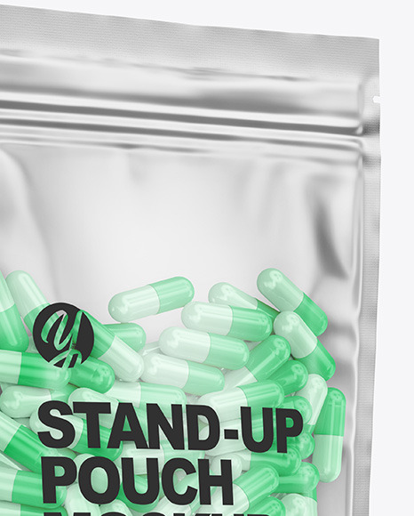 Frosted Plastic Pouch w/ Pills Mockup