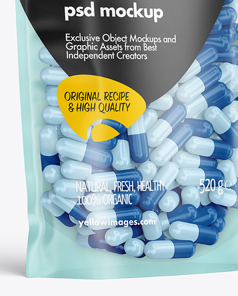 Frosted Plastic Pouch w/ Pills Mockup