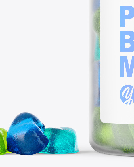 Frosted Bottle with Gummies Mockup