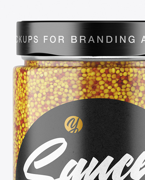 Сlear Glass Jar with Wholegrain Mustard Mockup