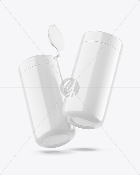 Two Glossy Wet Wipes Jar Mockup