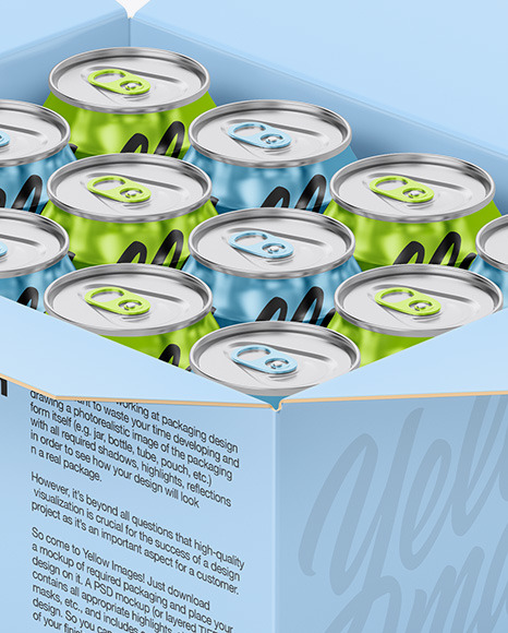 Box w/ Glossy Metallic Cans Mockup