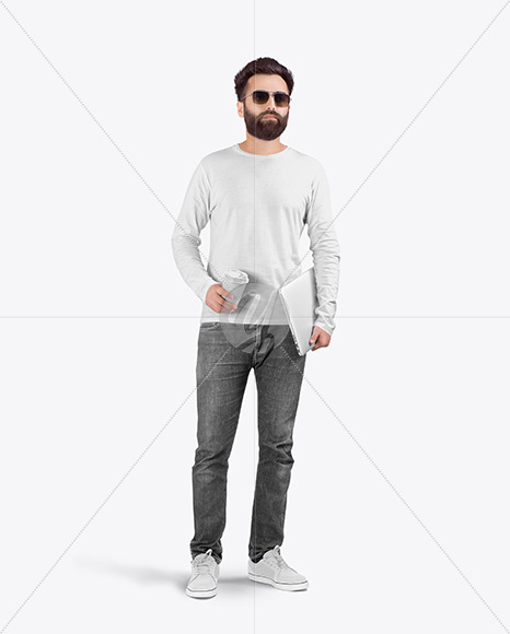 Man in Crew Neck Long Sleeve Shirt Mock