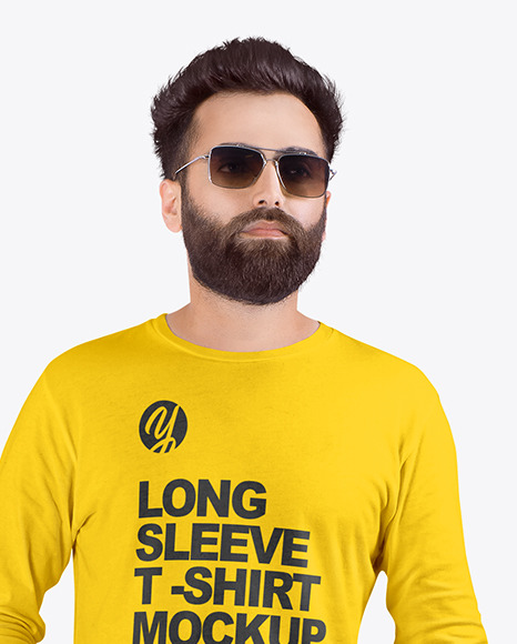 Man in Crew Neck Long Sleeve Shirt Mock