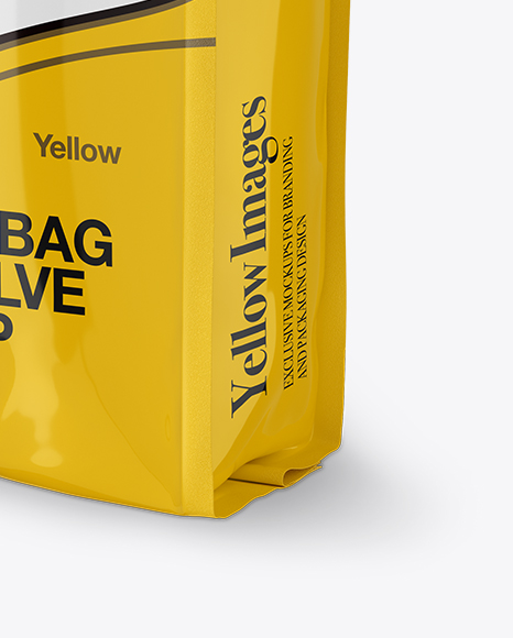 Glossy Coffee Bag With Valve Mockup - Half Side View