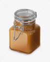 100ml Glass Raw Honey Jar w/ Clamp Lid Mockup - Halfside View (High-Angle Shot)