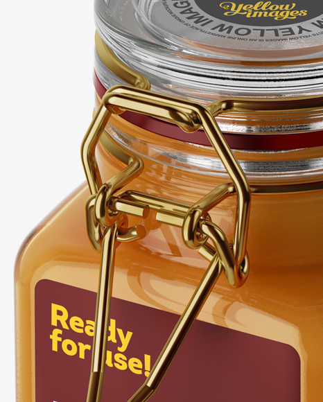 100ml Glass Raw Honey Jar w/ Clamp Lid Mockup - Halfside View (High-Angle Shot)