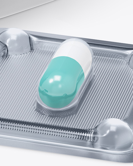 Open Pills Box With Transparent Blister Mockup - Half Side View