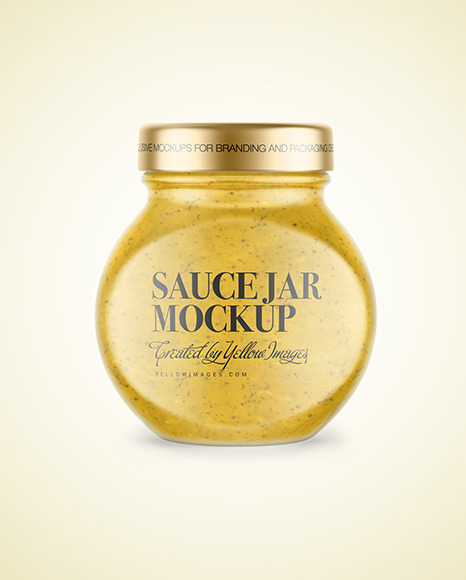 Glass Jar with Mustard Sauce Mockup