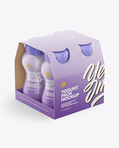 4x125ml Glossy Yogurt Pack Mockup