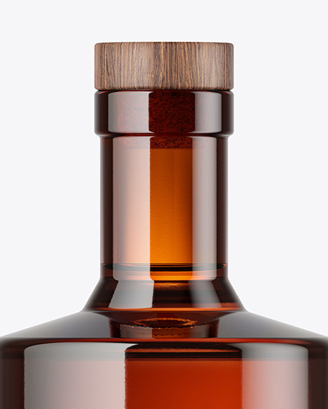 Amber Glass Bottle with Wooden Cap Mockup