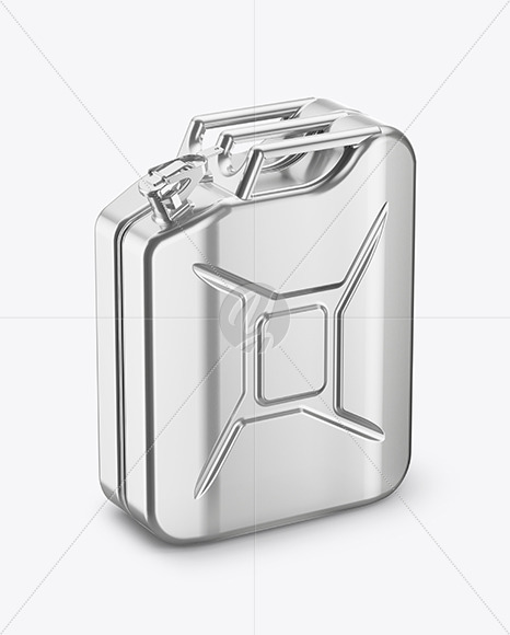 Metallic Fuel Jerrycan Mockup - Half Side View (High-Angle Shot)