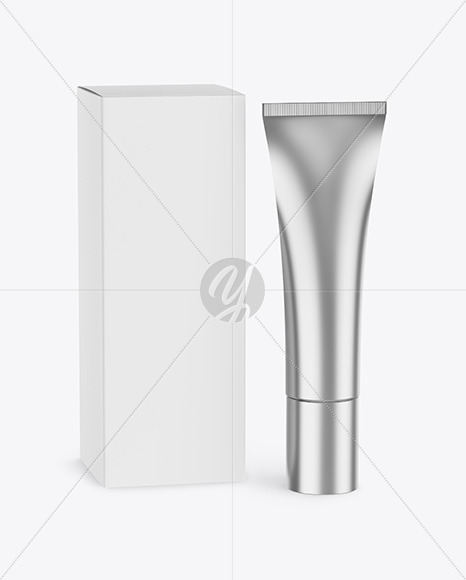 Metallic Cosmetic Tube w/ Box Mockup