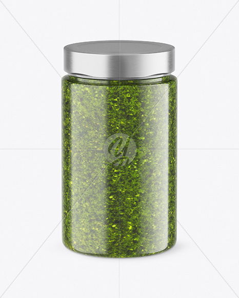 Сlear Glass Jar with Pesto Mockup