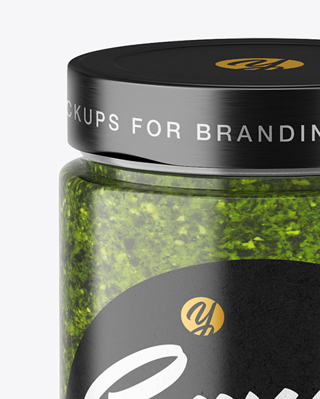 Сlear Glass Jar with Pesto Mockup